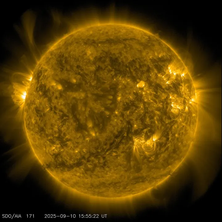 A full disk image of the sun captured by NASA's Solar Dynamics Observatory.